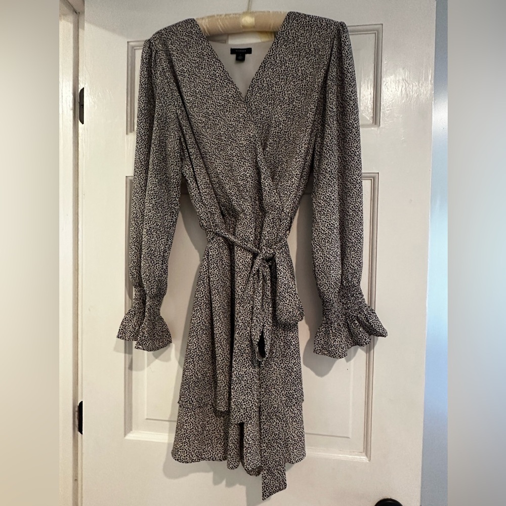 Halogen Black and White Patterned Long Sleeve Dress